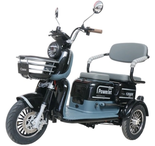 Трицикл Corso «POWER JET» JT-712387, двигун 1200W, акумулятор 72V 28Ah графеновий, чорний + 1 ящик. акум, колеса 10"