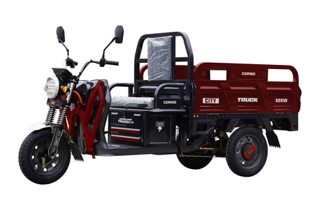 Трицикл РОЗІБРАНИЙ вантажний Corso «TRUCK CITY» CT-940567, двигун 800W, акумулятор 60V 45Ah графеновий, бордовий 7 МІСЦЬ+2ящик.акум, колеса 12"